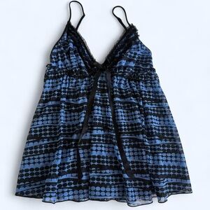 Y2K Mesh Polka Dot Babydoll Top with Lace Trim and Bow Detail